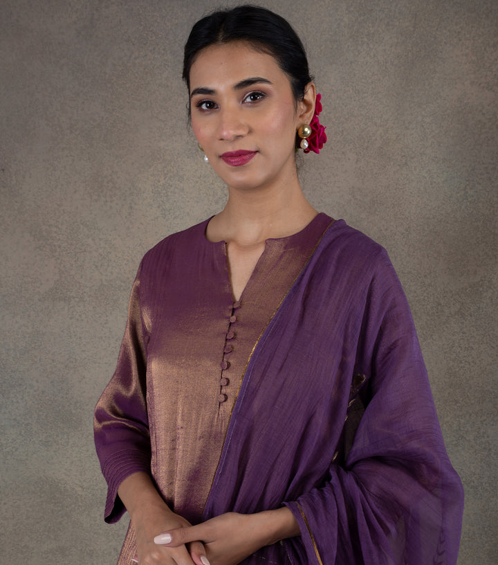 Purple Embroidered Chanderi Dupatta