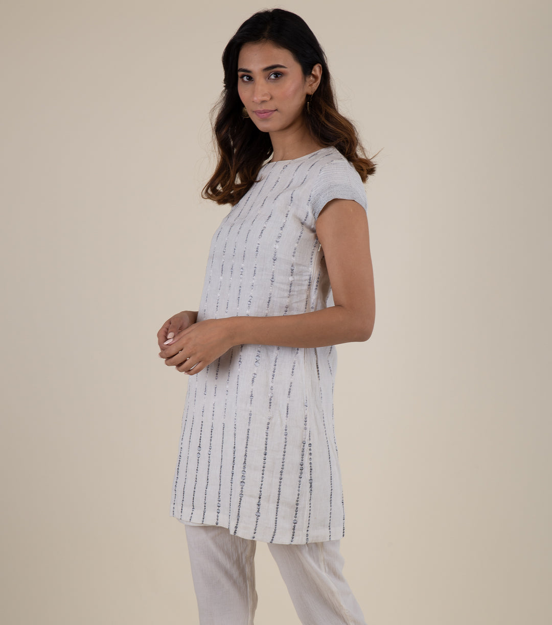 White Embroidered Cotton Linen Tunic