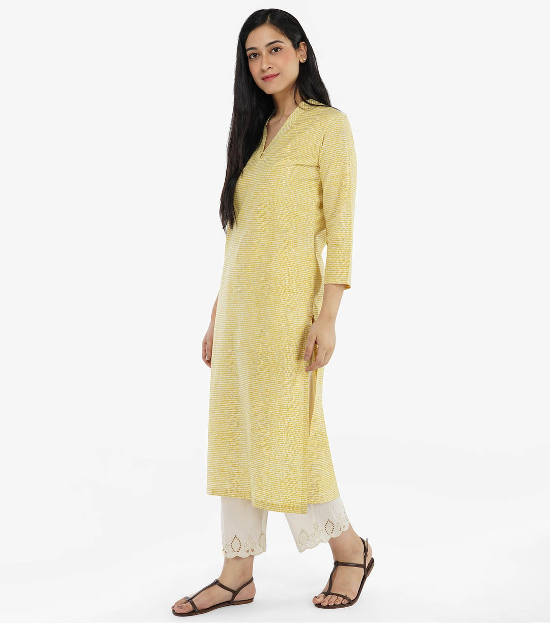 Yellow printed cambric kurta