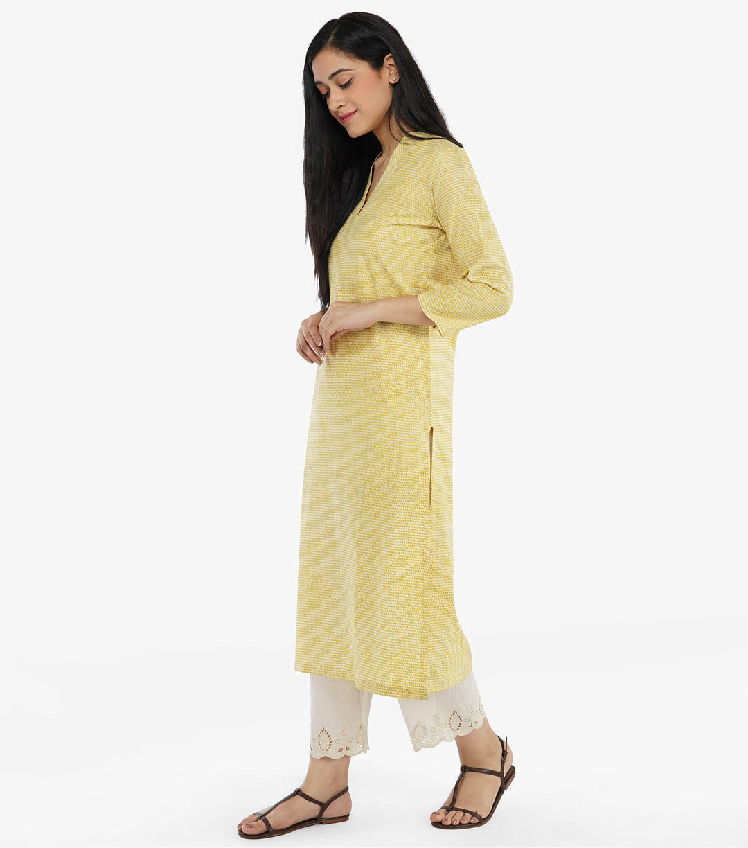 Yellow printed cambric kurta