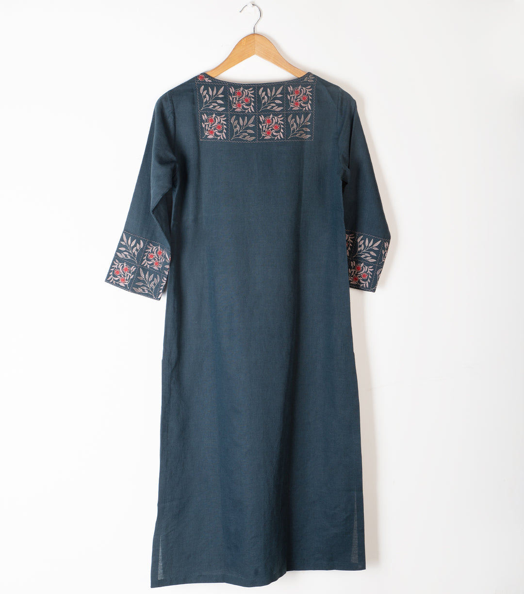 Charcoal Grey Embroidered Cotton kurta