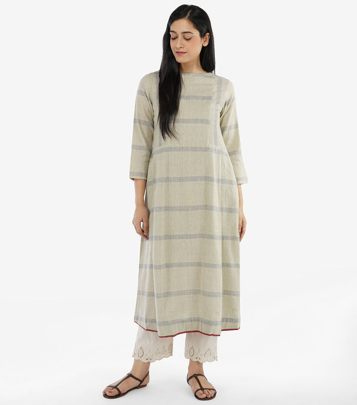 Grey khadi striped kurta