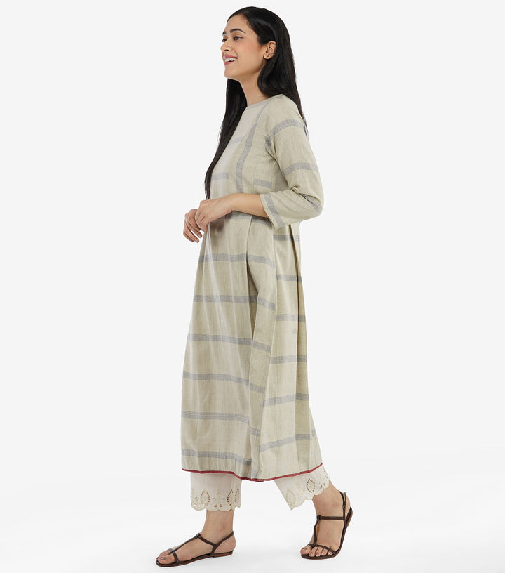 Grey khadi striped kurta