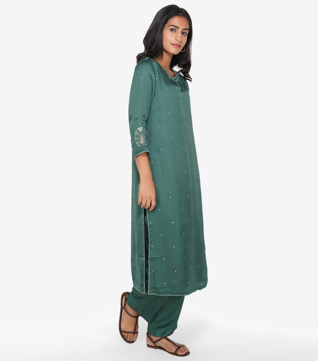 Emerald green silk kurta & Palazzo pants set