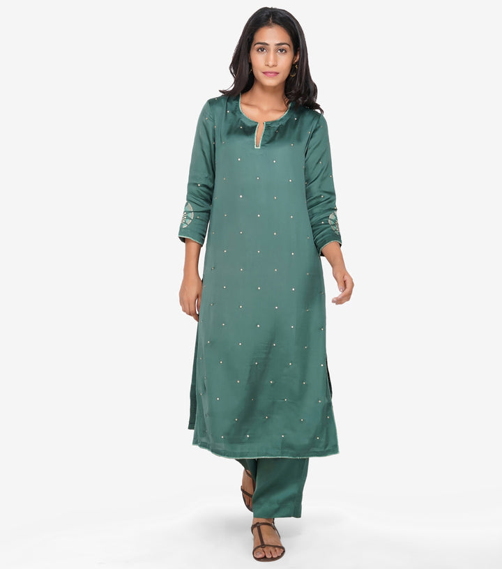 Emerald green silk kurta & Palazzo pants set