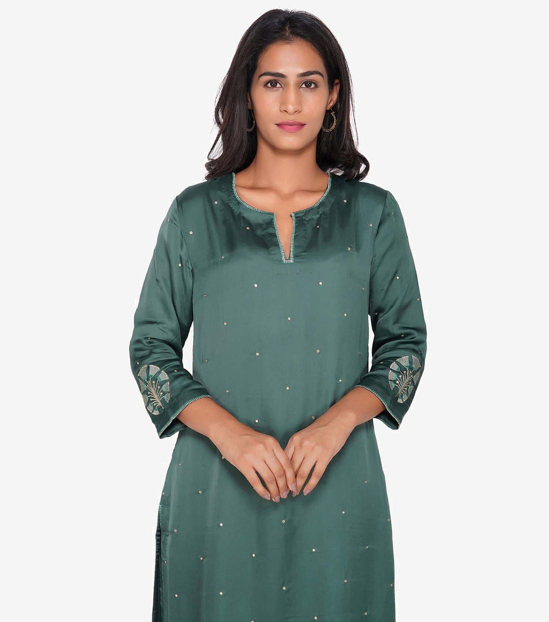 Emerald green silk kurta & Palazzo pants set