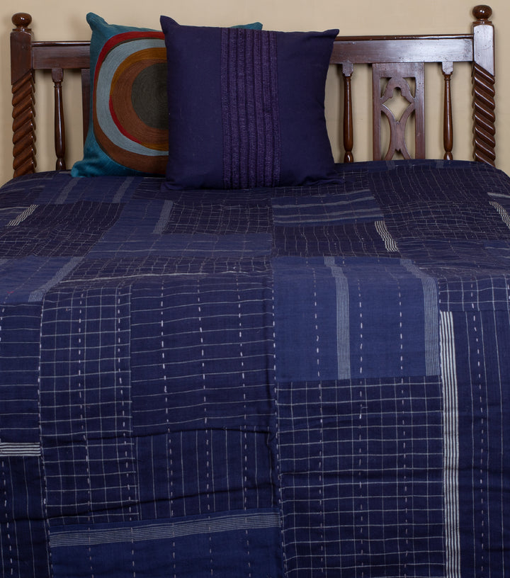 Navy Khadi Bedcover