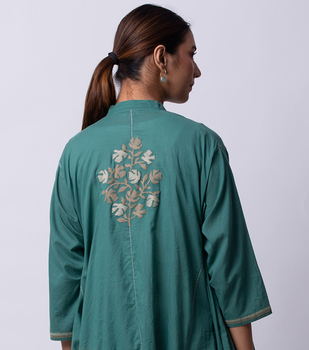 Green embroidered cotton choga