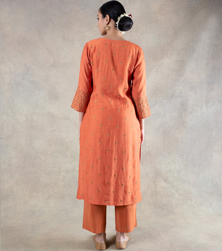 Burnt Orange Hand Embroidered Suit Set