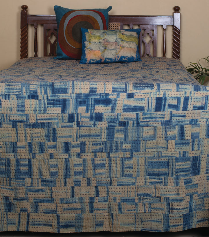 Blue Khadi Bedcover