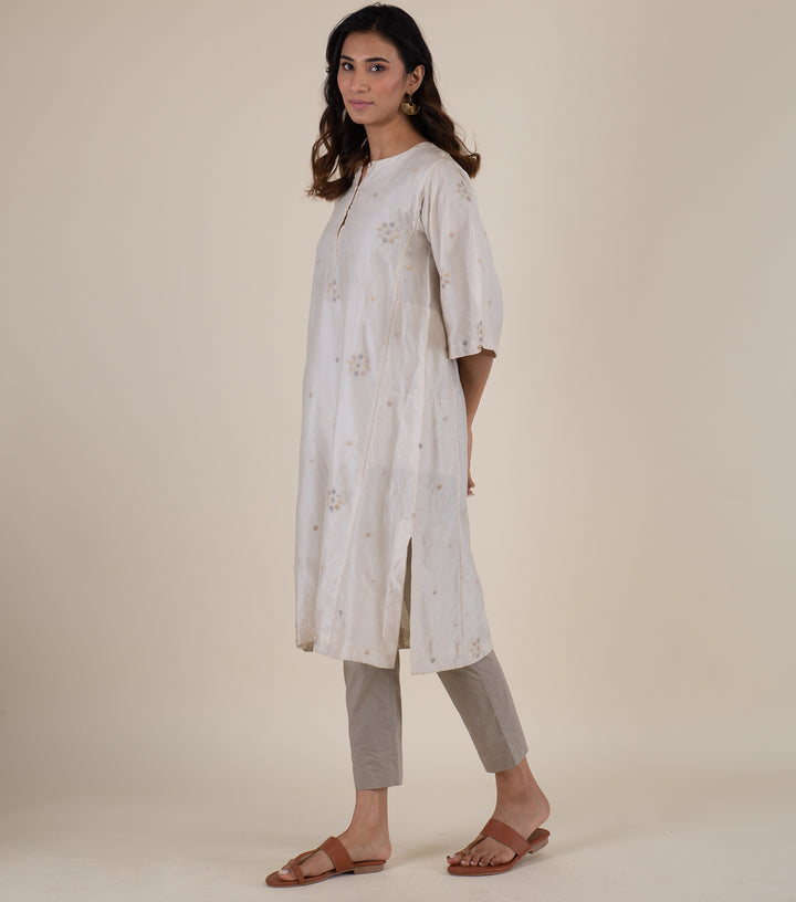 Natural Embroidered Chanderi Kurta