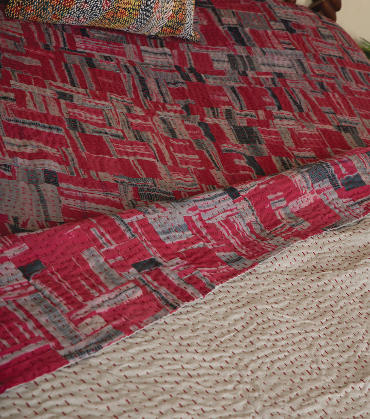 Red Khadi Bedcover