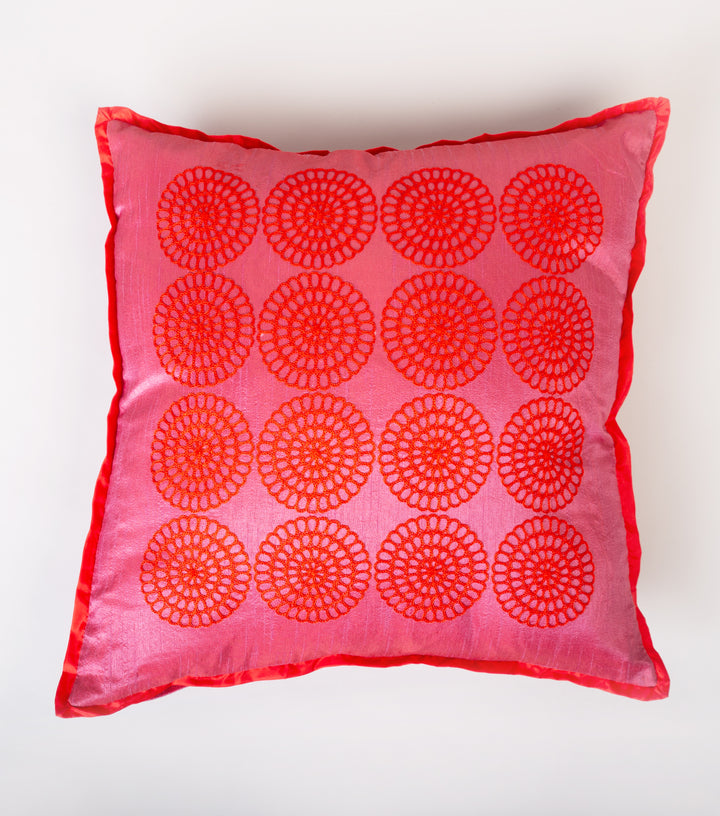 Pink Embroidered Silk Cushion Cover