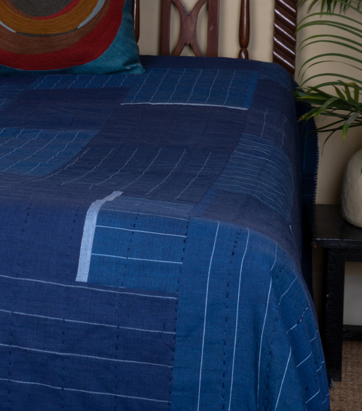 Navy Khadi Bedcover