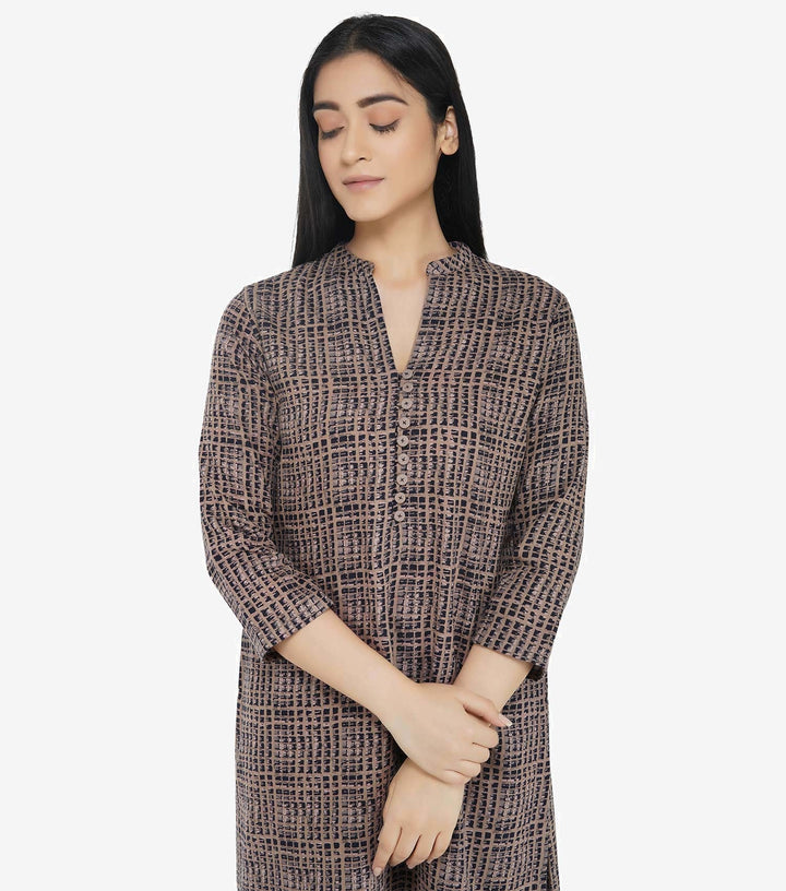 Printed khadi kurta