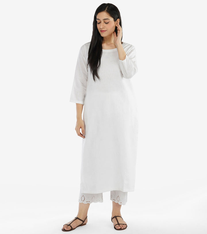 White solid khadi kurta