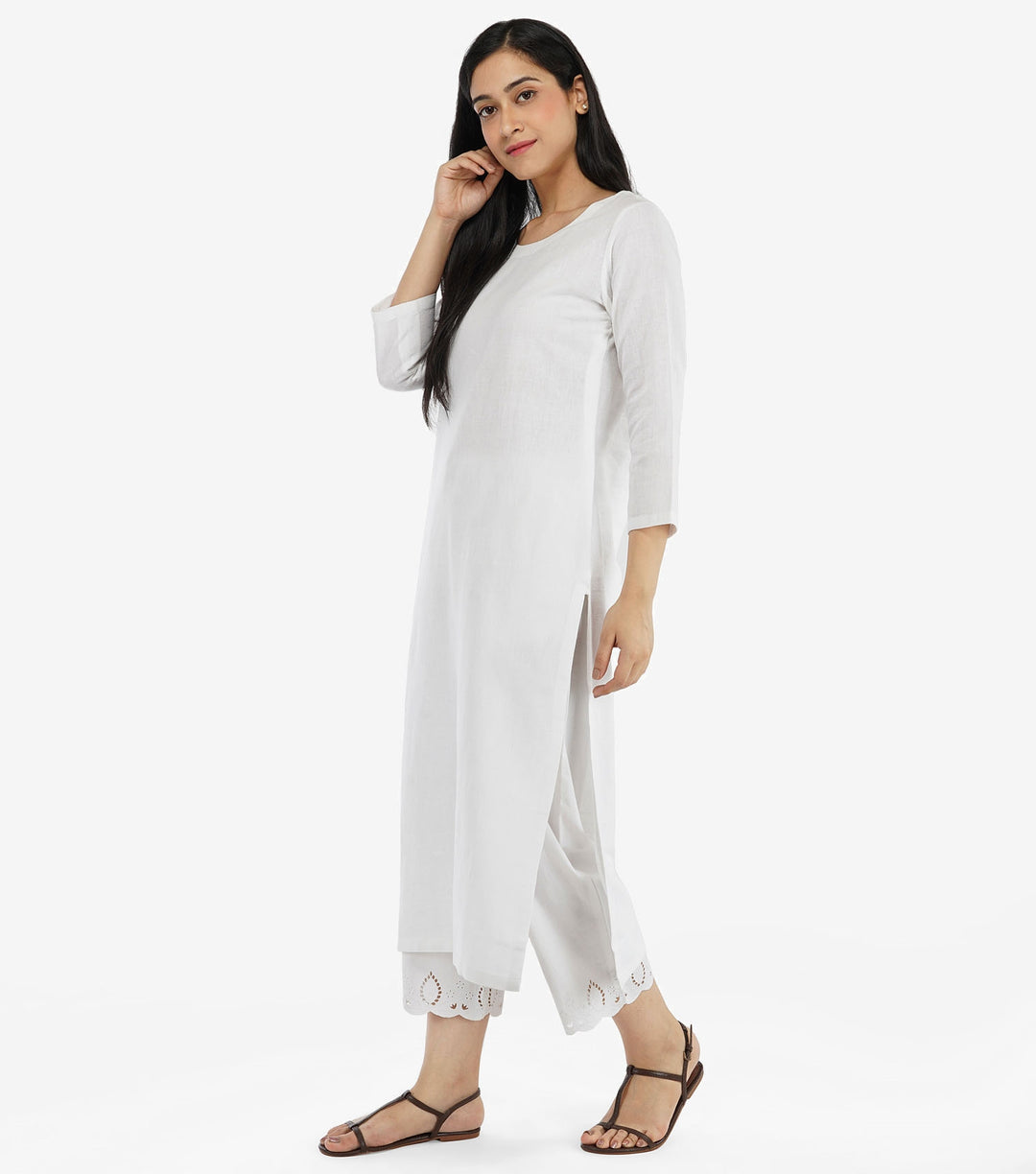 White solid khadi kurta