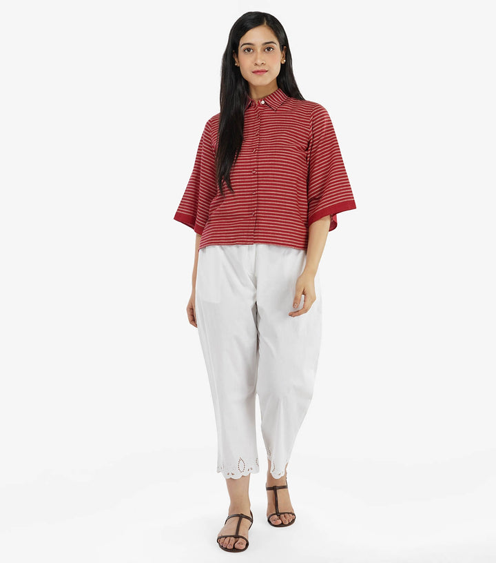 Maroon striped khadi shirt