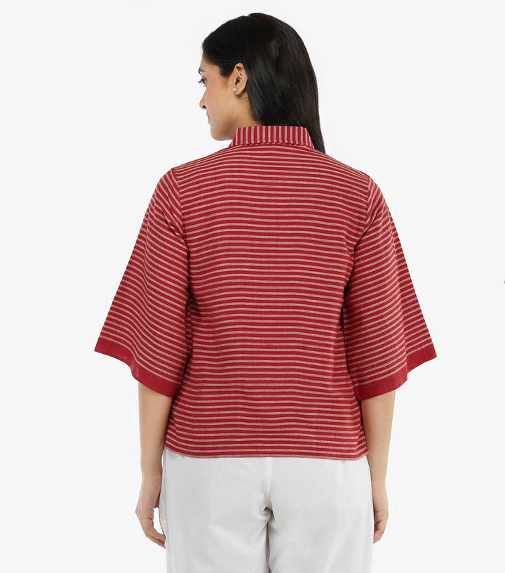 Maroon striped khadi shirt