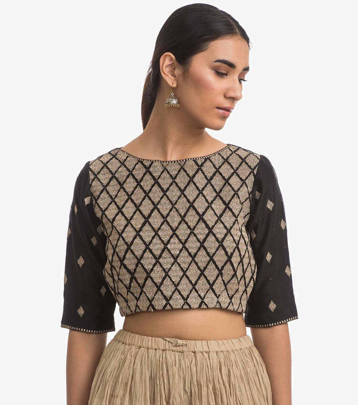 Black embroidered silk chanderi blouse