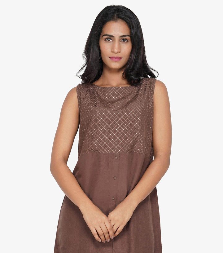 Brown embroidered silk kurta