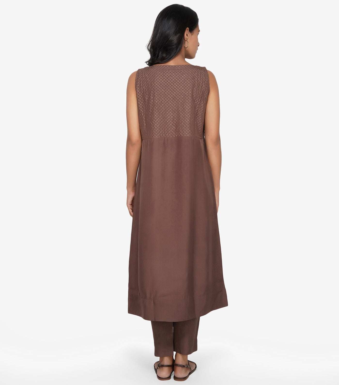 Brown embroidered silk kurta