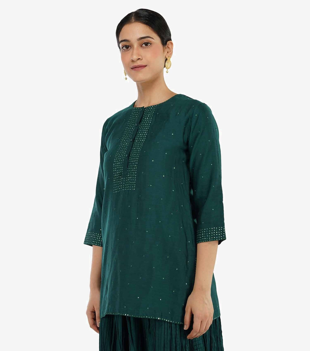 Emerald Green Chanderi Kurta with Skirt - Set of 2