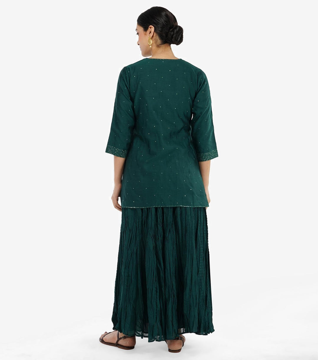 Emerald Green Chanderi Kurta with Skirt - Set of 2