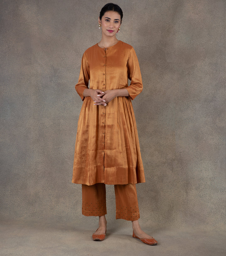 Orange Tissue Kurta with Pants - Set of 2