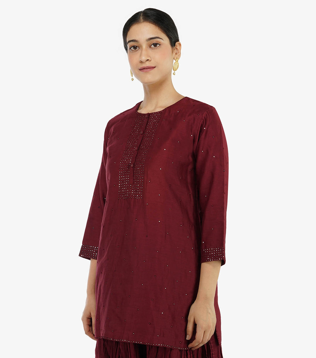 Maroon Chanderi Short Kurta with Skirt Set of 2