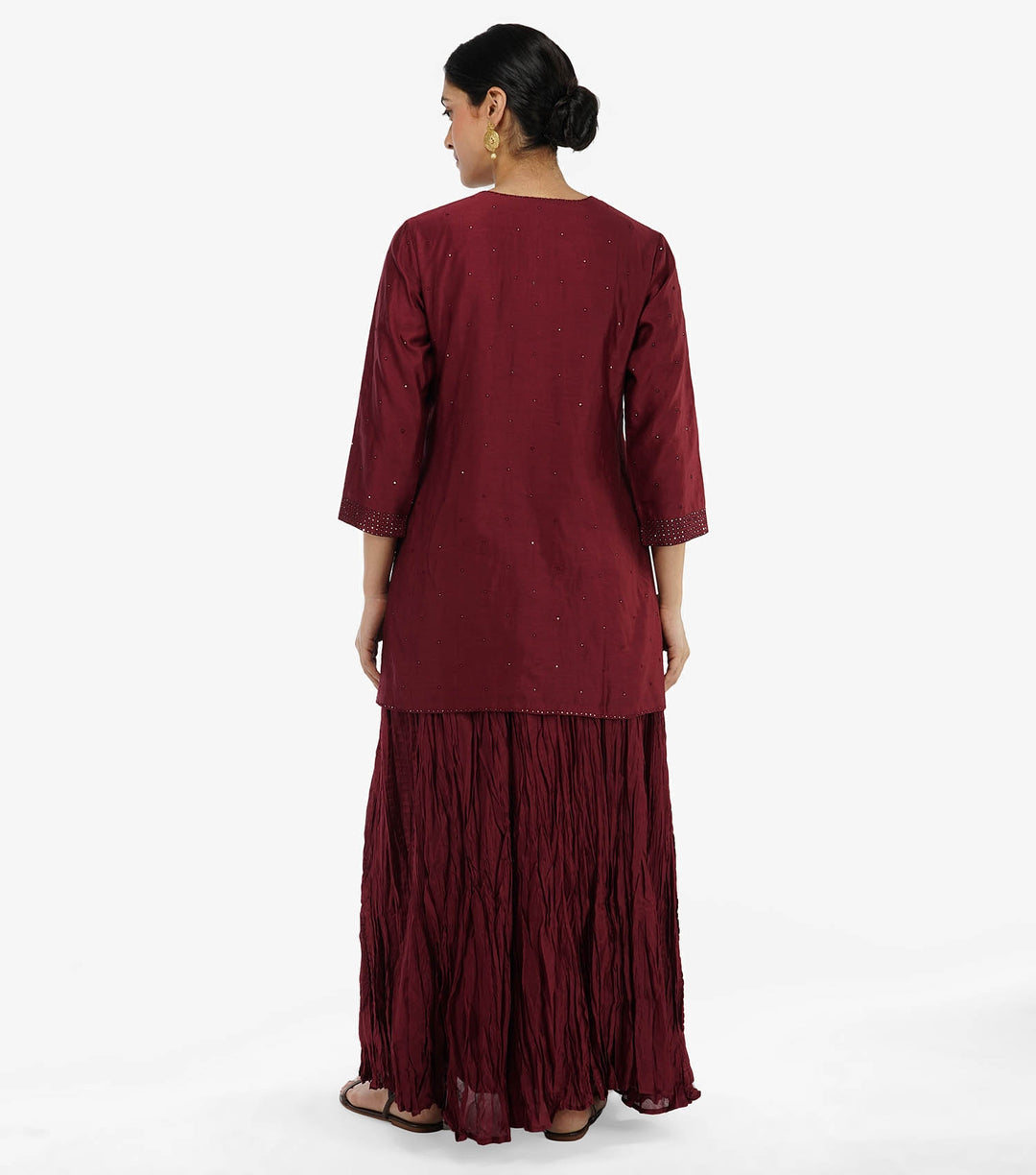 Maroon Chanderi Short Kurta with Skirt Set of 2