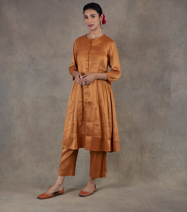 Orange Tissue Kurta with Pants - Set of 2