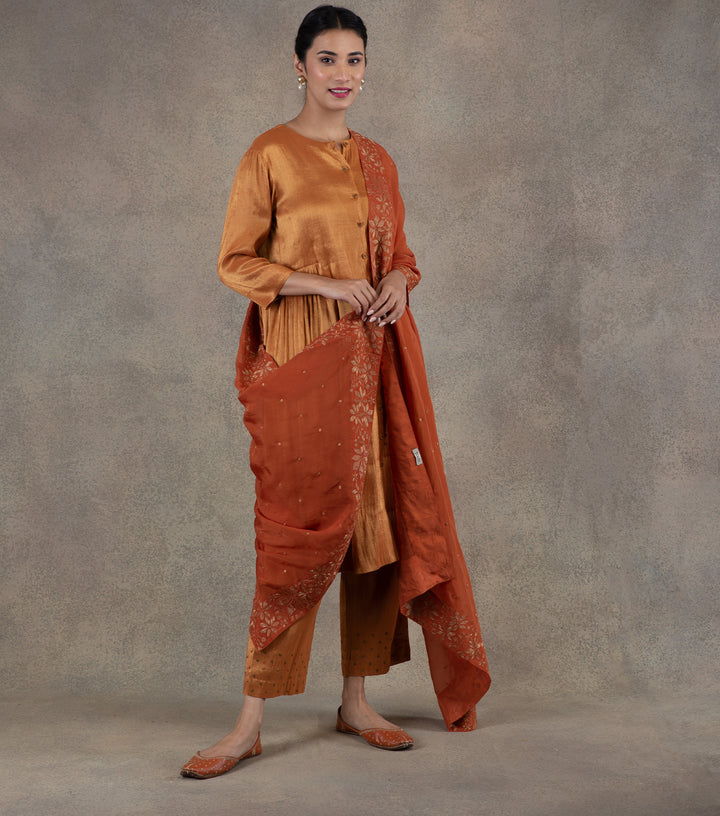 Orange zari embroidered Organza dupatta