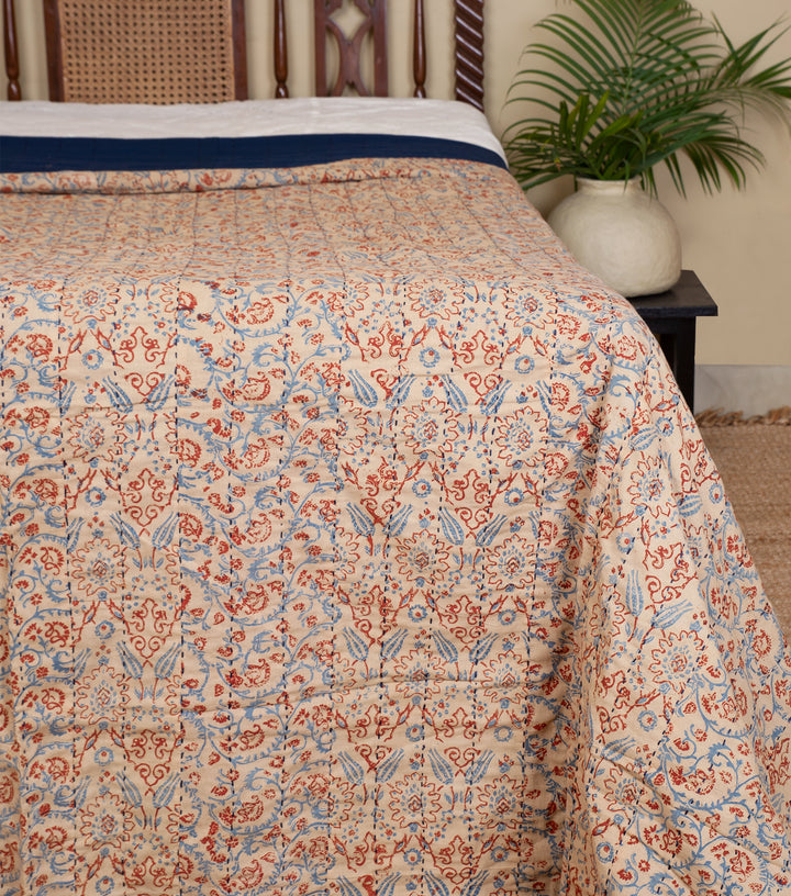 Beige Printed Cotton Bedcover