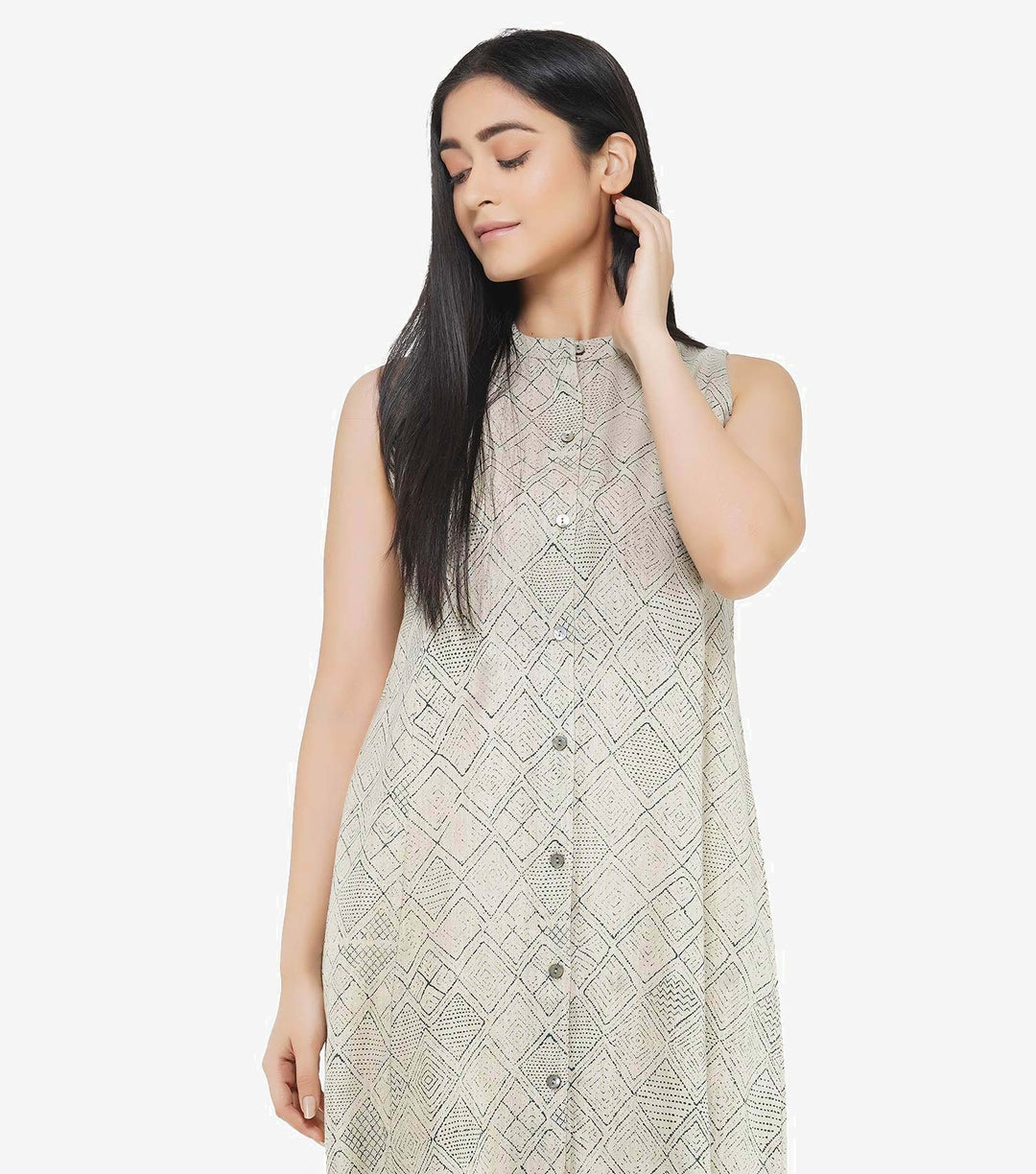 Beige khadi printed kurta