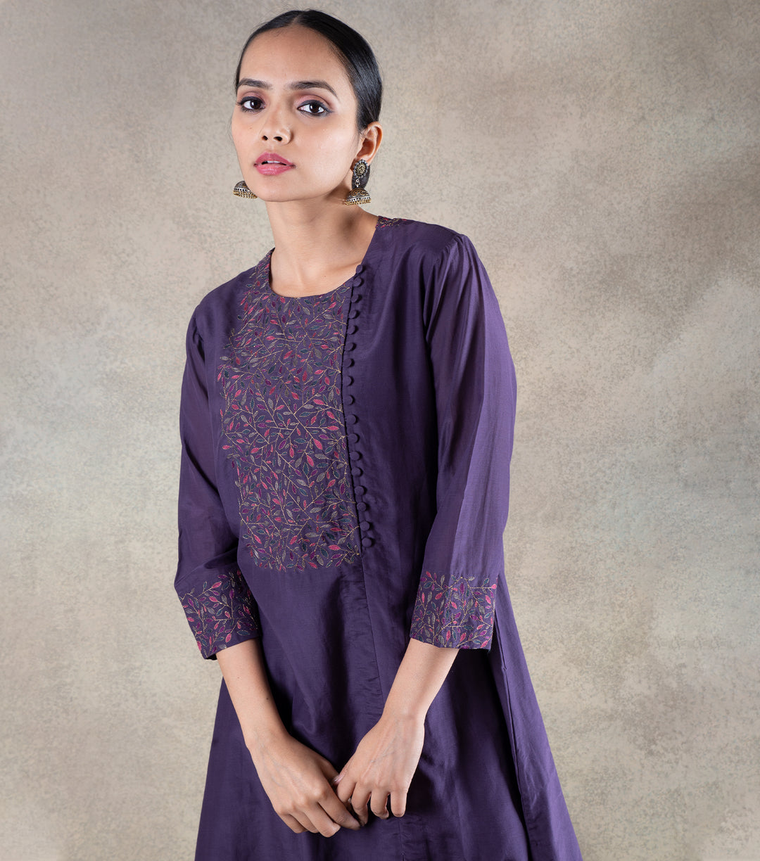 Purple Cotton Silk Kurta & Chanderi Dupatta Suit Set