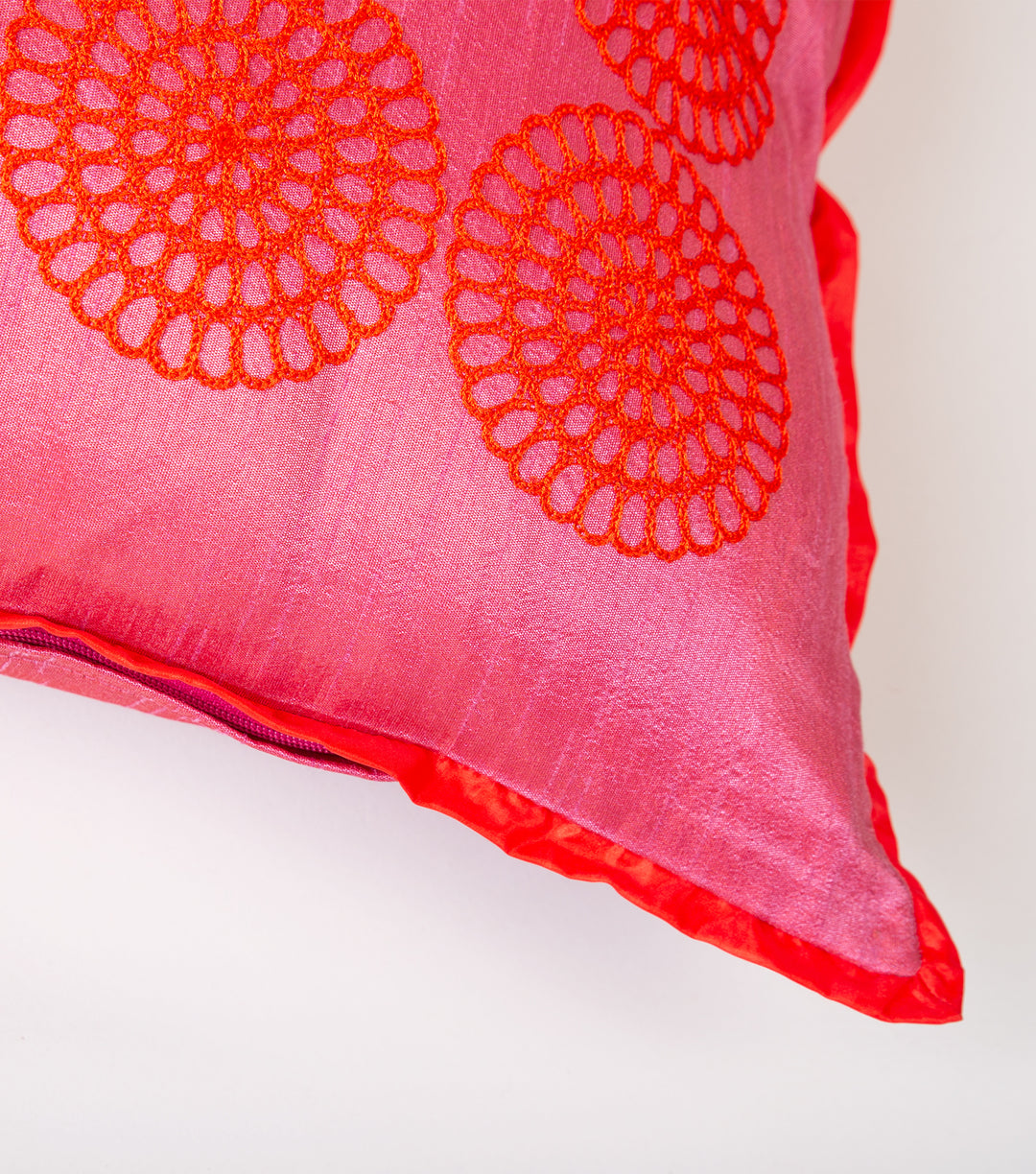 Pink Embroidered Silk Cushion Cover