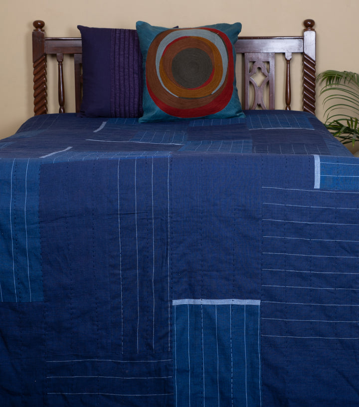 Navy Khadi Bedcover