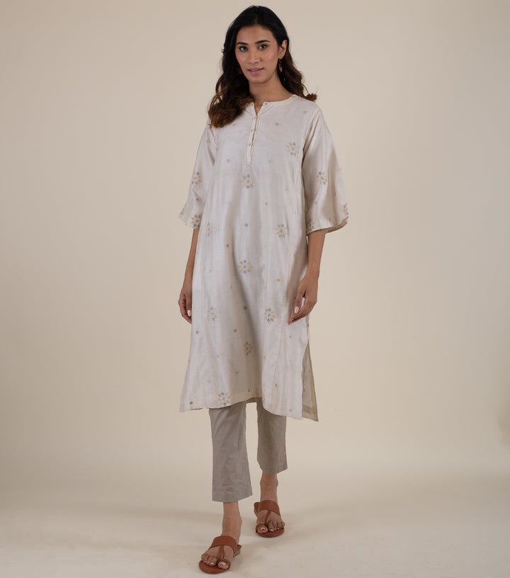 Natural Embroidered Chanderi Kurta