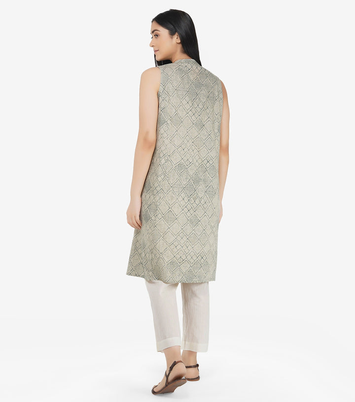 Beige khadi printed kurta