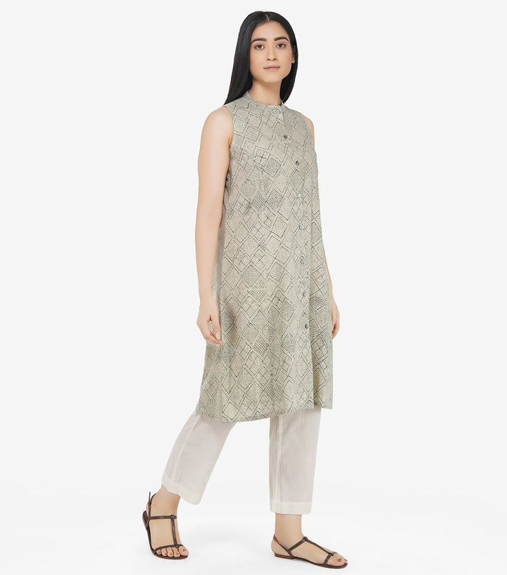 Beige khadi printed kurta