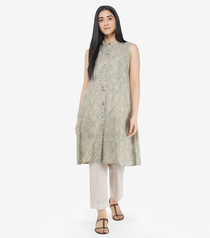 Beige khadi printed kurta