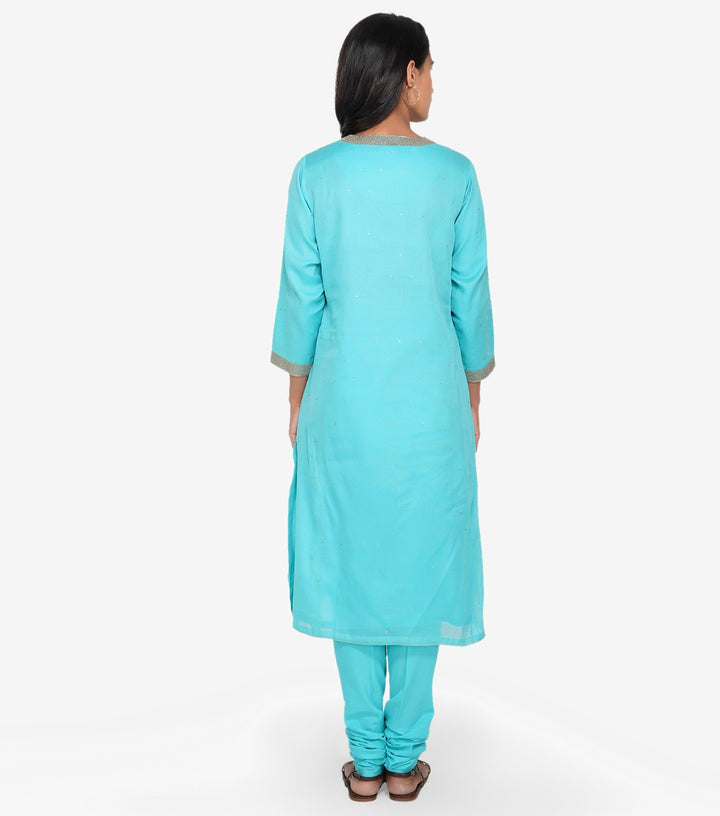 Sky Blue Embroidered Chanderi Suit Set