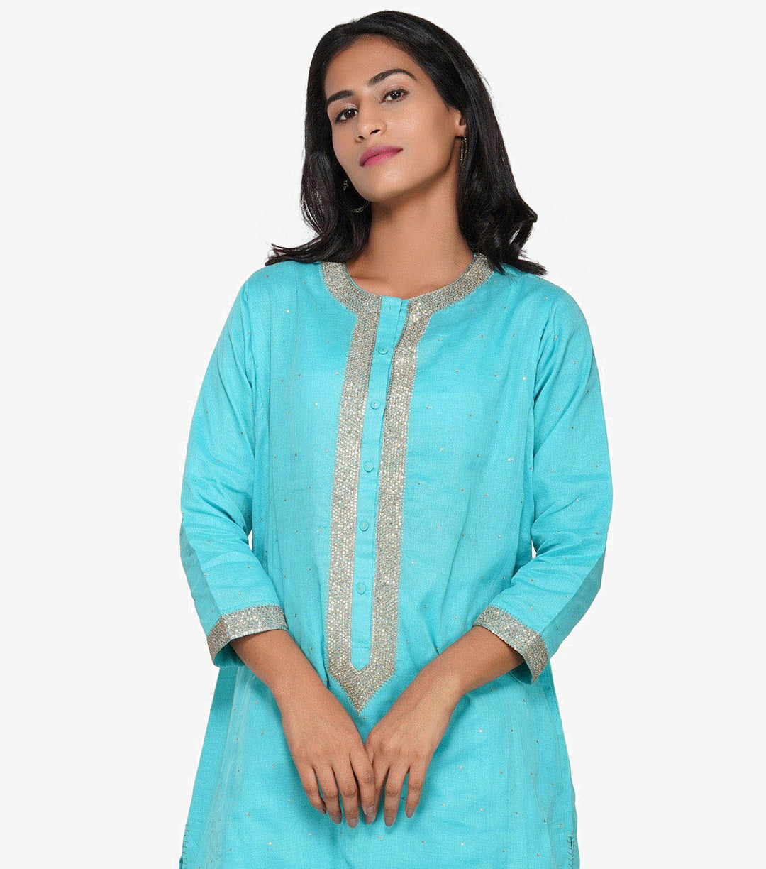 Sky Blue Embroidered Chanderi Suit Set