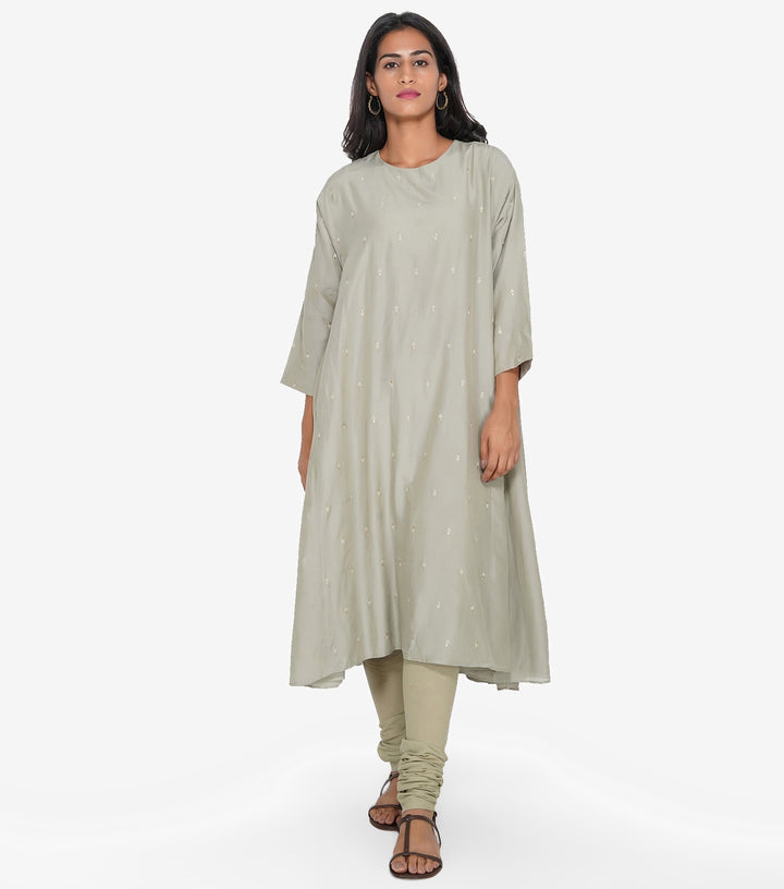 Grey Embroidered Flared Kurta Set