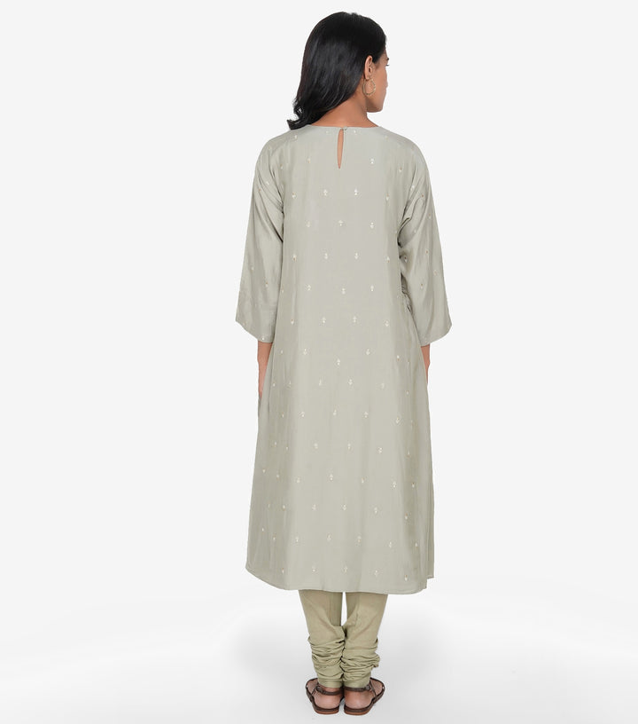 Grey Embroidered Flared Kurta Set