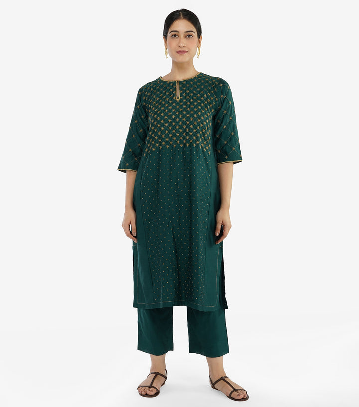 Emerald Green Embroidered Chanderi Suit Set