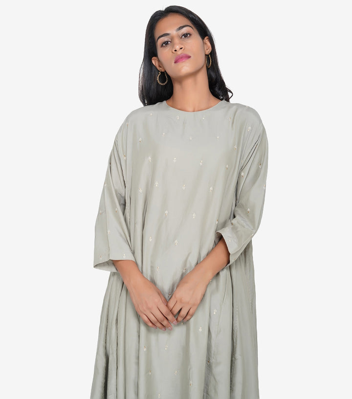 Grey Embroidered Flared Kurta Set