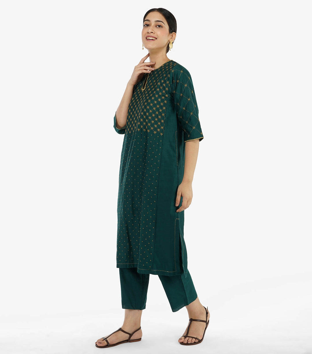 Emerald Green Embroidered Chanderi Suit Set