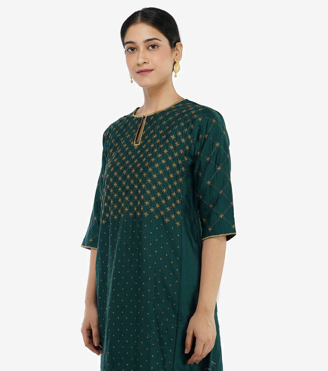 Emerald Green Embroidered Chanderi Suit Set